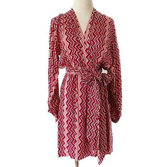 Natalie Martin Nico L/S Mini hand dyed batik wrap dress red pink size medium M - Picture 5 of 16